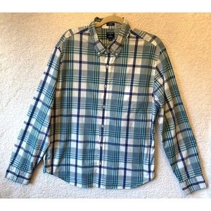 J.Crew Mens Shirt XL Slim Untucked Flex Washed Blue Green‎ Plaid Long Sleeve